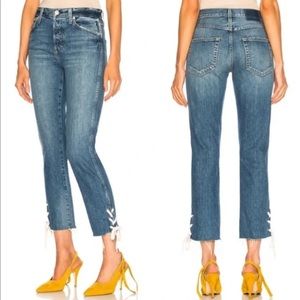 AMO Women’s Babe Lace Up Button‎ Fly Jeans in Mid Wash 26